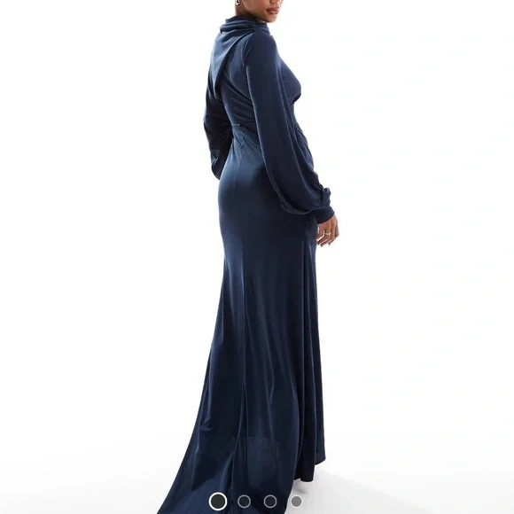 🆕 listing! ASOS Blue Ruched Long Sleeve Gown - Picture 9 of 12